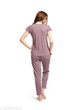 Cotton Pink & Grey Triangle Printed Top & Pyjama Half Sleeve Nightsuit Set, LOTIK Women's comfy loungewear with color fastness guaranteed, made in India
