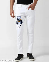 White denim jeans with white teddy top, solid pattern, size 28/30/32, Indian origin