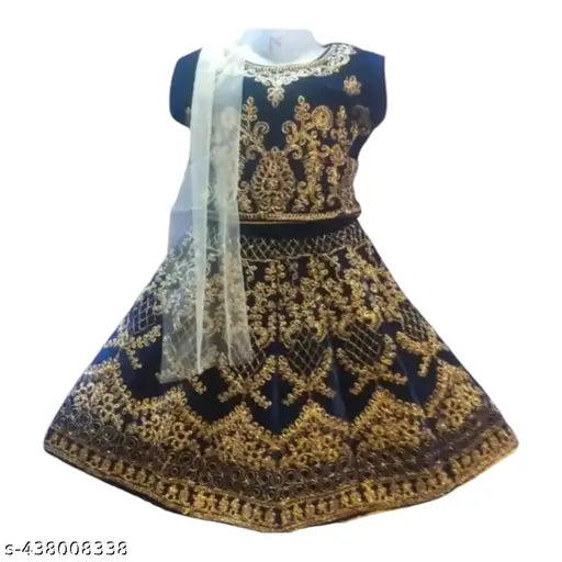 Embellished nebiblue stitched net sleeveless choli (tunic), Indian handcrafted Lehenga for kids and toddlers