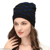 Woolen colorblocked beanie cap with faux fur lining, ideal for winters and versatile for various occasions