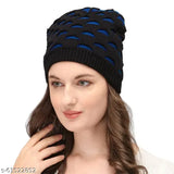 Woolen colorblocked beanie cap with faux fur lining, ideal for winters and versatile for various occasions