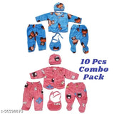 Velvet baby sweater set, complete clothes collection with bib, cap, pajamas & upper. India-made 5pc bundle for 0-6 months