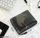 Men's casual trendy army faux leather zipper wallet, RFID blocking for secure storage, 2 compartments, free size (11cm x 9cm)
