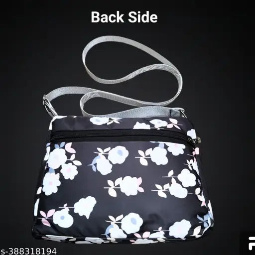 Floral multi-pocket crossbody purse bag, lightweight polyester, 3 compartments, floral pattern, free size (10x2x8 in), ideal for travel and everyday use by women, teens, or juniors