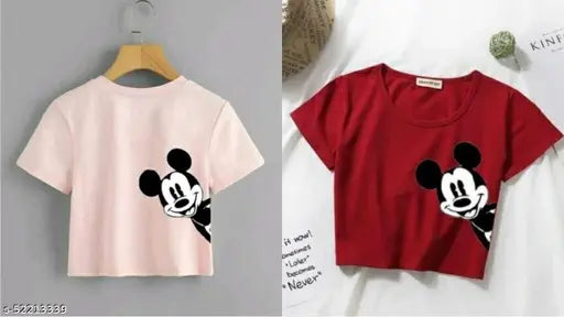 Classic cotton short-sleeve women's t-shirts with printed design, sizes S-XL. Made in India