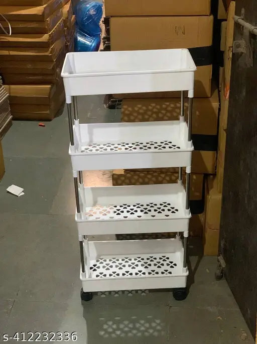 White plastic 4-tier kitchen rack for onion, potato, aloo, pyaaz, fruit, vegetable storage - ELIGHWAY MART