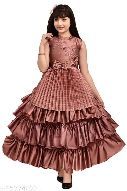 Pink silk sleeveless party dress for girls, trending now, stylish full length gown