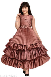 Pink embellished silk sleeveless full length party dress for girls, fashionable and affordable Women's wear