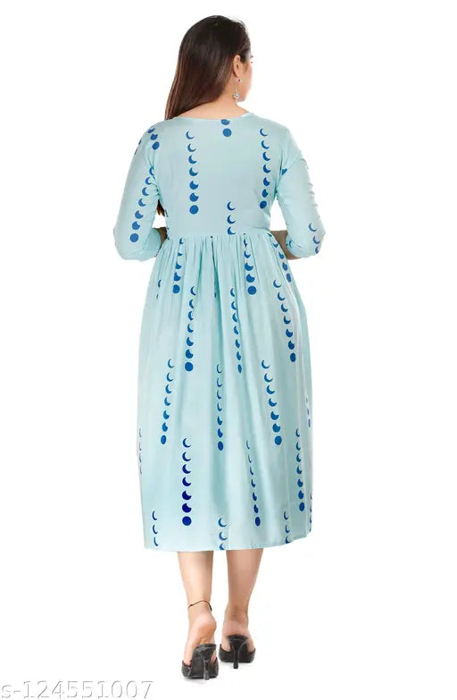 Rayon printed maxi dress with three-quarter sleeves, Shri Shyam clothing from India
