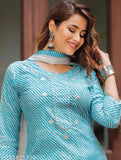 Rayon blue kurti sharara set with printed dupatta and bottomwear, single size M, Indian-origin fashion