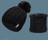 Wool pompom cap: 100% soft touch wool, unisex style, ideal for women & girls, warm for cold winters, made in India