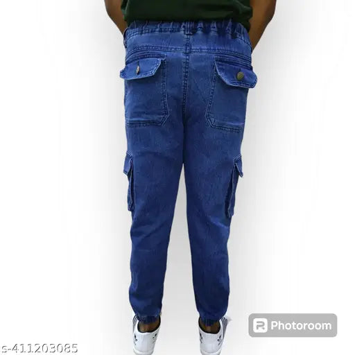 Solid denim jogger for boys, 6-pocket denim pants from GENTS, size 28/32/34, made in India