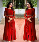 Royal Blue Georgette Maxi Dress, Indian-made flare sleeve maxy gown with attached button