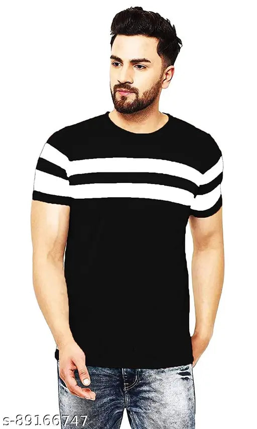 Black 100% pure cotton men's round neck regular fit half sleeve t-shirt, fresh and trendy design for modern Indian fashion