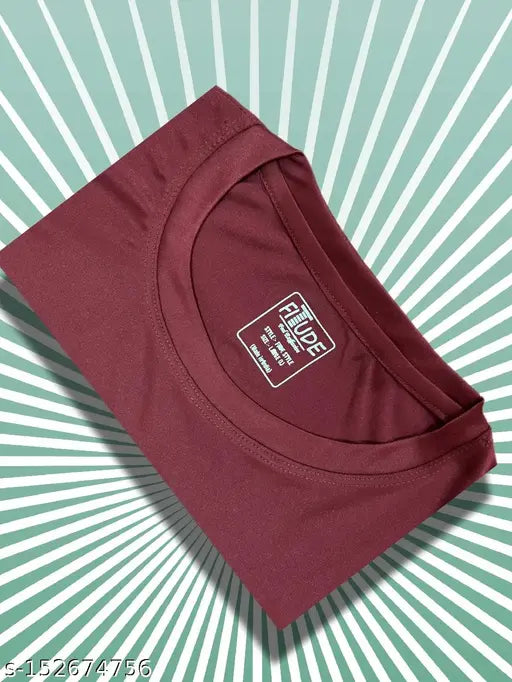 Wine red polyester short sleeve t-shirt with printed motivational quote, L size - India-made apparel for self-improvement