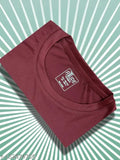 Wine red polyester short sleeve t-shirt with printed motivational quote, L size - India-made apparel for self-improvement