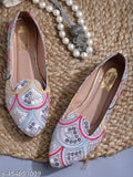 Synthetic Indian ethnic silver flat bellies for women & girls, embellished fashion flats for casual and evening wear