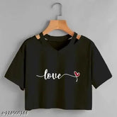 Cotton blend printed V-neck top, short sleeves, trending styles in half sleeve crop top design, breathable and versatile