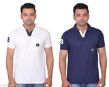 Cotton blend polo neck t-shirts with pocket (2 pcs), short sleeves, unique prints, ribbed closures, and La Milano branding for men's wardrobe enhancement