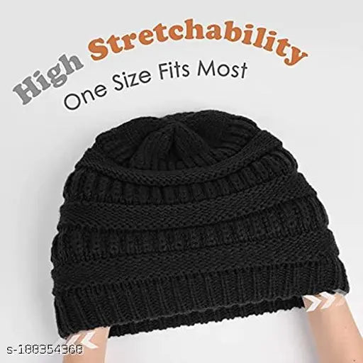 Thick soft wool acrylic knit winter beanie with fur inside, perfect for cold days