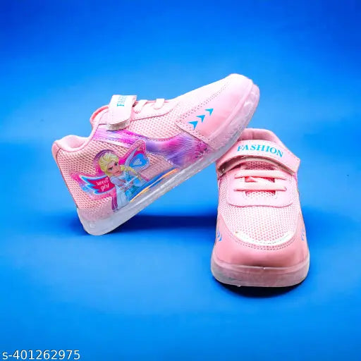 Transparent sole with Frozen Lake print, mesh and EVA girls shoes - colorful lace-up footwear for kids ages 2-10 years old on display