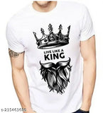 White polyester half sleeve printed T-shirt, comfortable men's casualwear on model