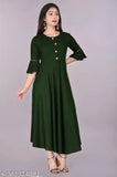 Dark green rayon flared kurti, stylish Anarkali design for casual or semi-formal wear