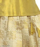 PKD Girls Fashion ethnic jacquard pattu pavaadai cotton lehenga, solid top with aari work stitch on display