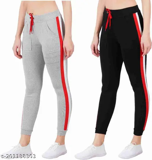 Striped cotton blend pocket joggers for girls, soft and stretchable, suitable for sports and yoga. Available in sizes 28, 30, and 32 (India)