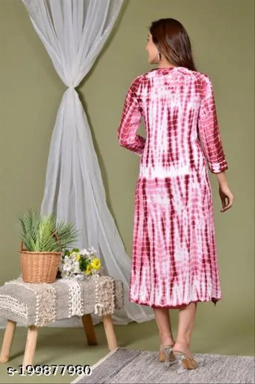 Rayon three-quarter sleeve A-line tye-dye kurti, printed combo for women's fashion, XL (Bust 42in, Length 46in)