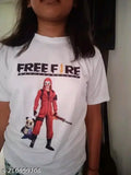 Red Criminal Creative Fashion Trendy Freefire Round Neck Polyester T-Shirt, short sleeves, printed net design. Men's size S (36in/28in), M (40in/29in), L (44in/30in), XL (48in/21in), XXL (44in/30in). T-shirt with pocket for men. Made in India