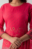 Rayon pink jall and butty gown printed dress, three-quarter sleeves fashion for women, Indian origin