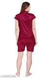 Dark pink satin night suit: 1 shirt & 1 shorts set, best quality satin for comfortable sleepwear