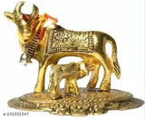 Brass Kamdhenu cow with calf handicraft decorative showpiece, traditionally designed for good luck and Vastu