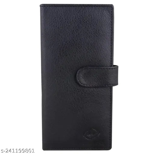 Black PU leather men's wallet, regular size with 2 note compartments and 11 card slots, perfect for casual use