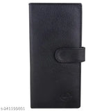 Black PU leather men's wallet, regular size with 2 note compartments and 11 card slots, perfect for casual use