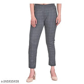 Stylish cotton blend check pants, 1 piece for women, fitted waist size 24-32 with length 30 inches, India origin