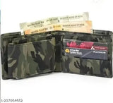 Faux leather khaki mens wallet, stylish design with 4 compartments. Brown leather accessory on table