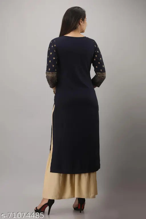 Women's Rayon Gold Panel Printed Straight Kurta & Sharara Set, India origin, auspicious style for all skin types