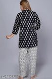 Trendy cotton top with pyjama night suit for women, printed in a contemporary style, made from soft, breathable Indian cotton for comfort and style during sleep or lounge wear