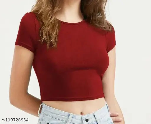 Maroon solid cotton crop top for stylish look, soft and comfortable women's fashion
