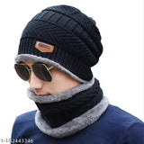 Woolen winter beanie cap set (1pc), snow-proof, stretchable, fur net pattern, warm for men