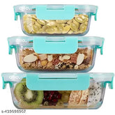 Glass containers set of 3: Transparent, oven-safe, microwave-safe, freezer-safe with detachable locks for food storage - 400ml, 600ml, 800ml sizes