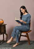 Rayon printed nightsuit dress, three-quarter sleeves, comfortable pyjamas for nightwear, India origin