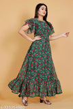 Georgette Valley flower digital printed kurti, single color combo, short sleeves, A-line style for women