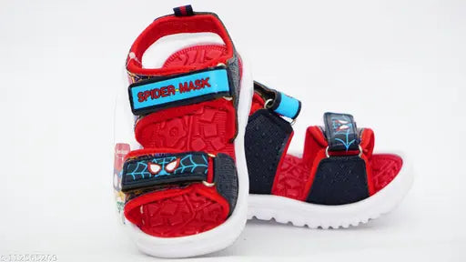 Spider-mask patent leather sandals for kids, Web-themed and Velcro fastening
