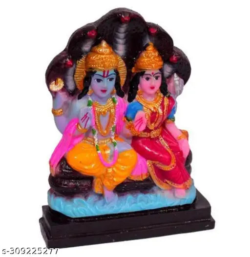 Gold-toned Poly Resin Vishnu & Laxmi Handicraft Statue, spiritual decor for home or office, enhances wealth, health, peace, & happiness per Vastu