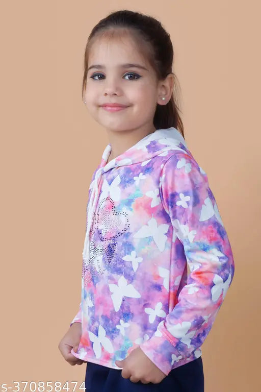 Cotton blend butterfly adventure cozy hoodie for girls, vibrant printed pattern perfect for play and lounging (2-3 years)
