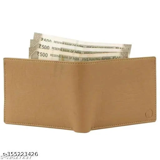 Men's beige PU wallet, 7 card slots. Stylish men's accessory with 5 compartments, free size (12cm x 5cm), vintage flair