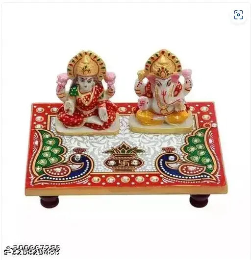 Marble Ganesha-Laxmi idol, 6x4x4 inches, perfect for Diwali Pooja and home/office decor, handcrafted in India